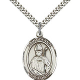 St. Dennis Medal, Sterling Silver, Large - 24" 2.4mm Rhodium Plate Chain + Clasp