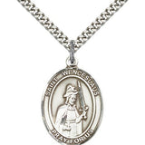 St. Wenceslaus Medal, Sterling Silver, Large - 24" 2.4mm Rhodium Plate Chain + Clasp