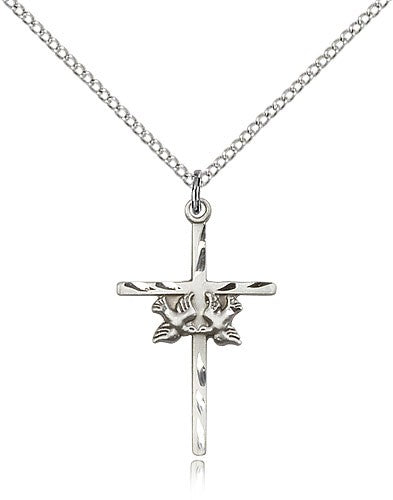 Doves Cross Pendant, Sterling Silver - 18" 1.2mm Sterling Silver Chain + Clasp
