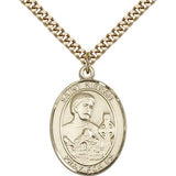 St. Kieran Medal, Gold Filled, Large - 24" 2.4mm Gold Plated Chain + Clasp