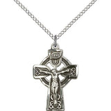 Celtic Crucifix Pendant, Sterling Silver - 18" 1.2mm Sterling Silver Chain + Clasp