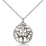 Holy Spirit Medal, Sterling Silver - 18" 1.2mm Sterling Silver Chain + Clasp