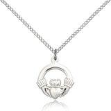 Claddagh Medal, Sterling Silver - 18" 1.2mm Sterling Silver Chain + Clasp