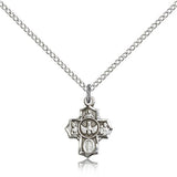 5 Way Cross Pendant, Sterling Silver - 18" 1.2mm Sterling Silver Chain + Clasp