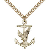 Anchor Eagle Medal, Gold Filled - 24" 2.4mm Gold Plated Endless Chain