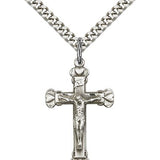 Crucifix Pendant, Sterling Silver - 24" 2.4mm Rhodium Plate Endless Chain