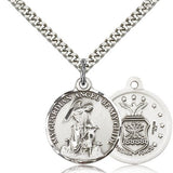 Air Force Guardain Angel Medal, Sterling Silver - 24" 2.4mm Rhodium Plate Endless Chain