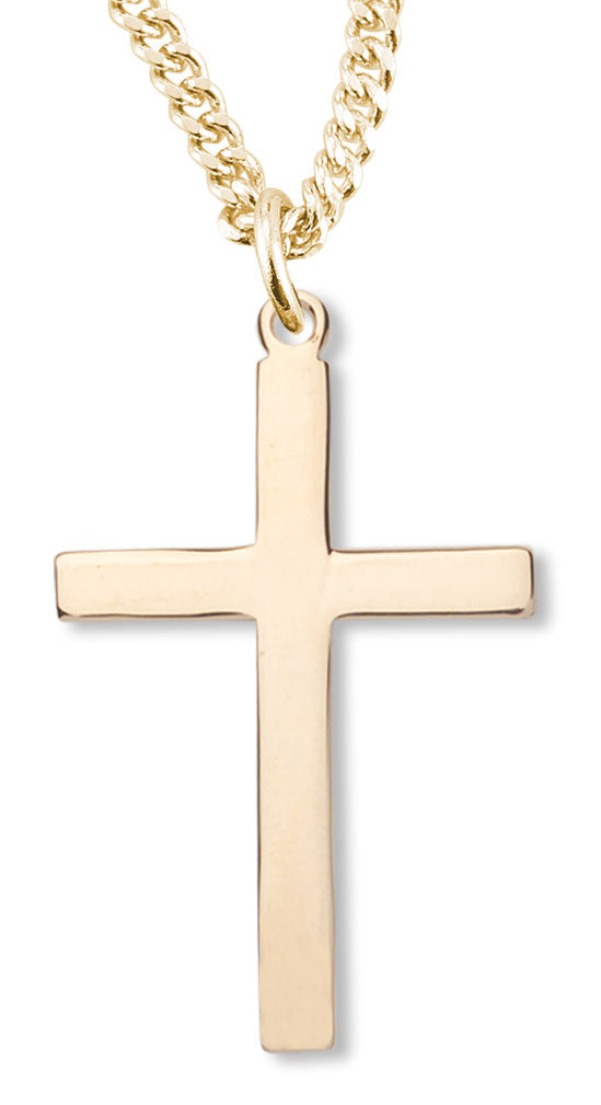 Women's or Boy's 14kt Gold Over Sterling Silver Plain Cross Necklace + 20 Inch Gold Plated Chain & Clasp - Gold-tone