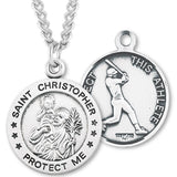Round Men's St. Christopher Baseball Necklace With Chain