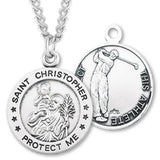 Round Boy's St. Christopher Golf Necklace With Chain - 24" Sterling Silver Chain + Clasp