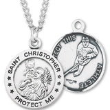 Round Men's St. Christopher Ice Hockey Necklace With Chain