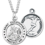 Round Men's St. Christopher Soccer Necklace With Chain - 24" Sterling Silver Chain + Clasp