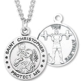 Round Boy's St. Christopher Weight Lifting Necklace With Chain - 24" Sterling Silver Chain + Clasp
