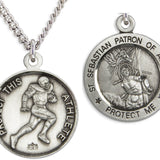 Round Men's St. Sebastian Football Necklace With Chain - 24" Sterling Silver Chain + Clasp