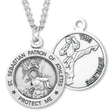 Round Boy's St. Sebastian Martial Arts Necklace With Chain - 24" Sterling Silver Chain + Clasp