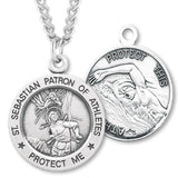 Round Men's St. Sebastian Swimming Necklace With Chain - 24" Sterling Silver Chain + Clasp