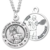 Round Men's St. Sebastian Tennis Necklace With Chain - 24" Sterling Silver Chain + Clasp