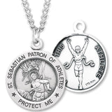 Round Boy's St. Sebastian Track Necklace With Chain - 24" Sterling Silver Chain + Clasp