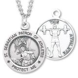 Round Boy's St. Sebastian Weight Lifting Necklace With Chain - 24" Sterling Silver Chain + Clasp