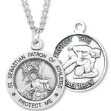 Round Men's St. Sebastian Wrestling Necklace With Chain