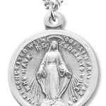 Women's Round Sterling Silver Miraculous Necklace with Thin Border with Chain Options - 18" 1.8mm Sterling Silver Chain + Clasp