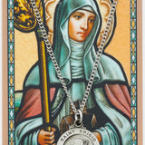 Round St. Brigid of Ireland Medal and Prayer Card Set - Silver-tone