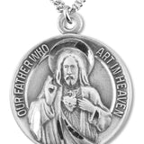 Sacred Heart of Jesus & Blessed Mary Medal Sterling Silver - 24" Sterling Silver Chain + Clasp