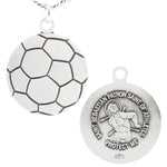 Soccer Ball Shaped Necklace with Saint Sebastian Back in  Sterling Silver - 24" Sterling Silver Chain + Clasp