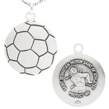Soccer Ball Shaped Necklace with Saint Sebastian Back in Sterling Silver - 24" Sterling Silver Chain + Clasp