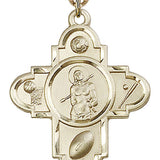 Sports 5 Way Cross St Sebastian Medal, Gold Filled