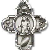 Sports 5 Way Cross St Sebastian Medal, Sterling Silver - No Chain