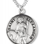 Boy's St. Alexander Necklace Round Sterling Silver with Chain - 20" 2.2mm Stainless Steel Chain with Clasp