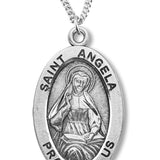 Women's St. Angela Necklace Oval Sterling Silver with Chain Options - 18" 1.8mm Sterling Silver Chain + Clasp