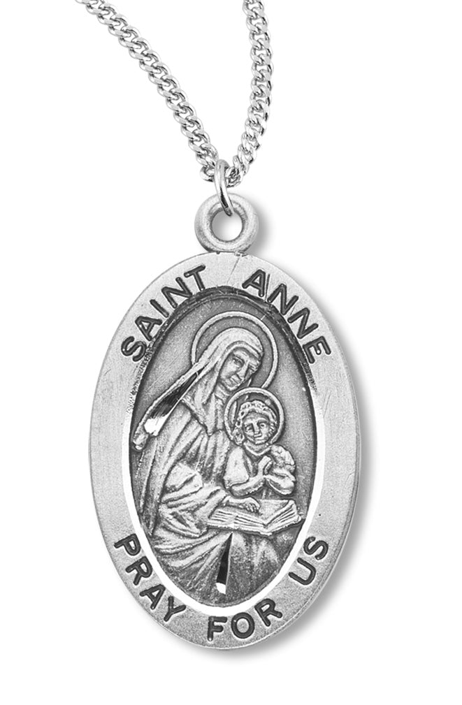Women's St. Anne Necklace Oval Sterling Silver with Chain Options - 18" 1.2mm Sterling Silver Chain + Clasp
