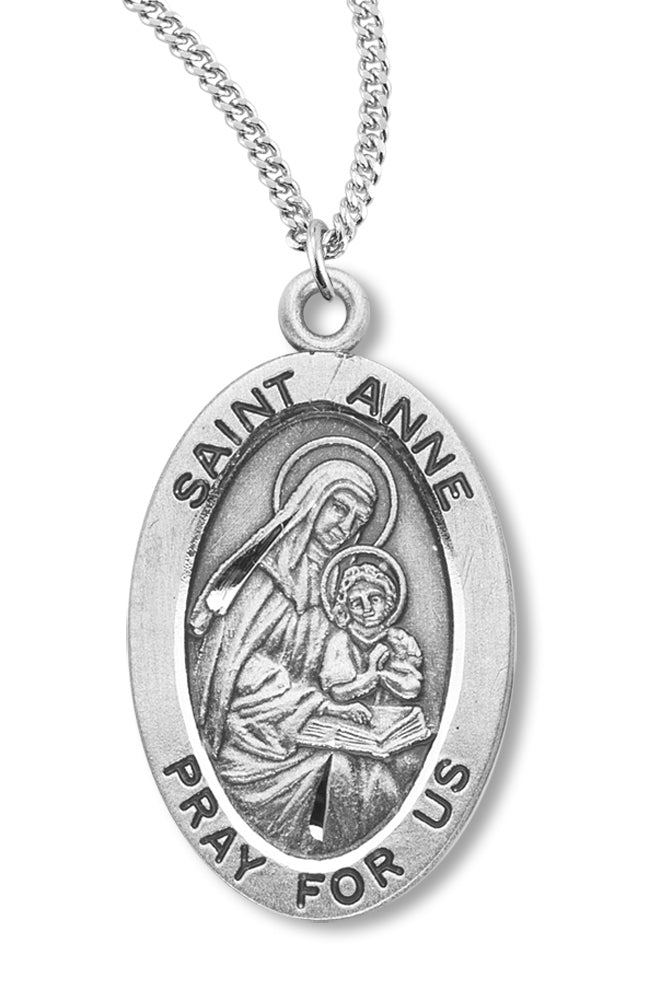 Women's St. Anne Necklace Oval Sterling Silver with Chain Options - 18" 1.2mm Sterling Silver Chain + Clasp