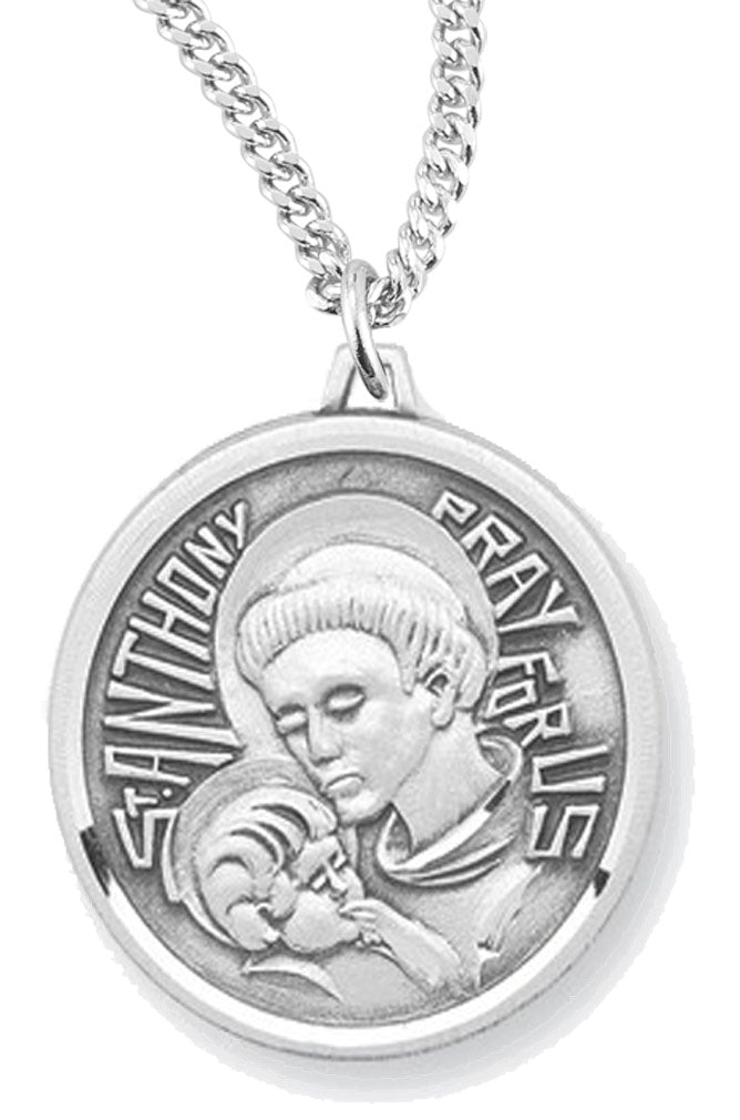 Women's St. Anthony Necklace, Sterling Silver with Chain Options - 18" 1.8mm Sterling Silver Chain + Clasp