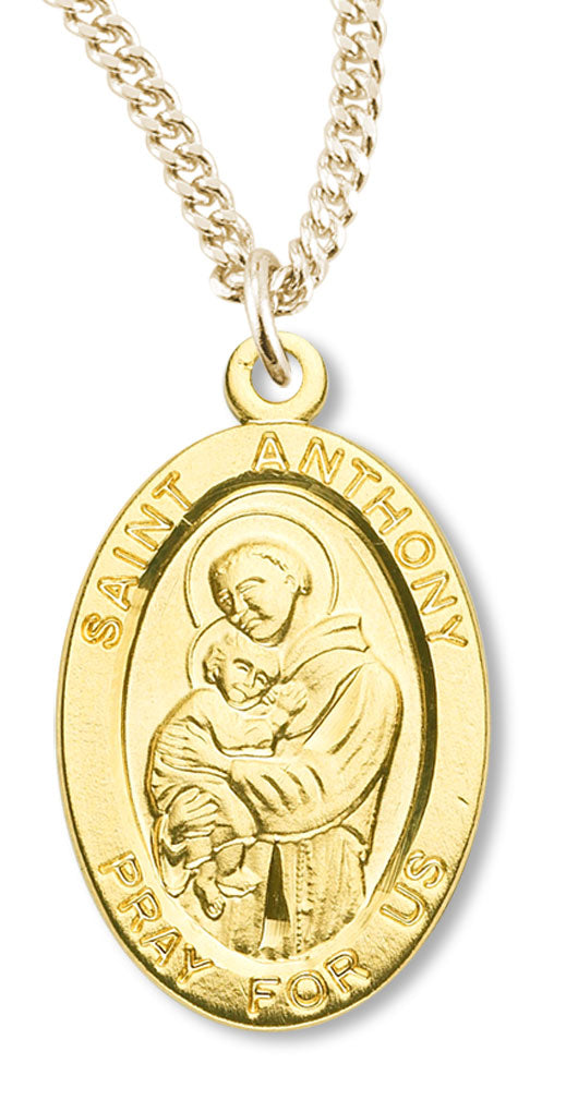 16kt Gold Over Sterling Silver Saint Anthony Pendant + 20 Inch Gold Plated Chain & Clasp - 20" 2.2mm Gold Plated Chain + Clasp