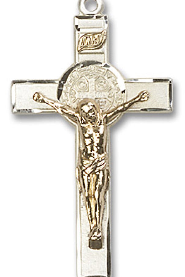 St. Benedict Crucifix Pendant, Two-Tone - No Chain