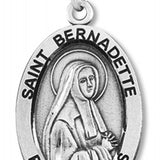 Women's St. Bernadette Necklace Oval Sterling Silver with Chain Options - 18" 1.8mm Sterling Silver Chain + Clasp