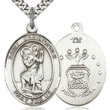 St. Christopher Air Force Medal, Sterling Silver, Large