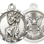 St. Christopher Army Medal, Sterling Silver - No Chain