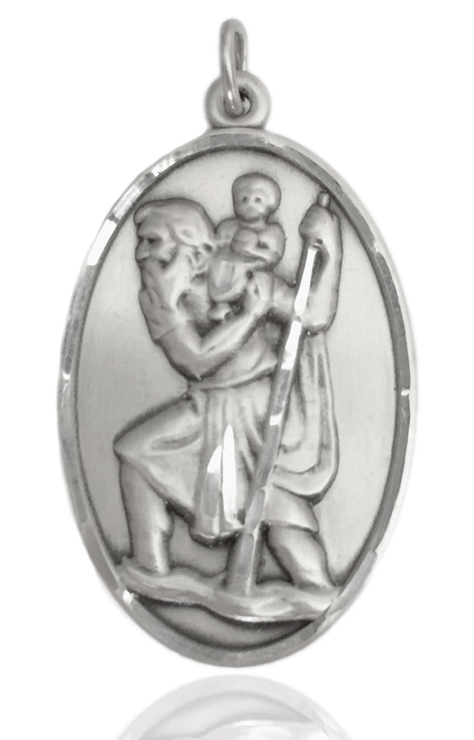 Men's Large Silver Silver Saint Christopher Medal - No Chain