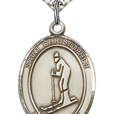 St. Christopher Skiing Medal, Sterling Silver, Large