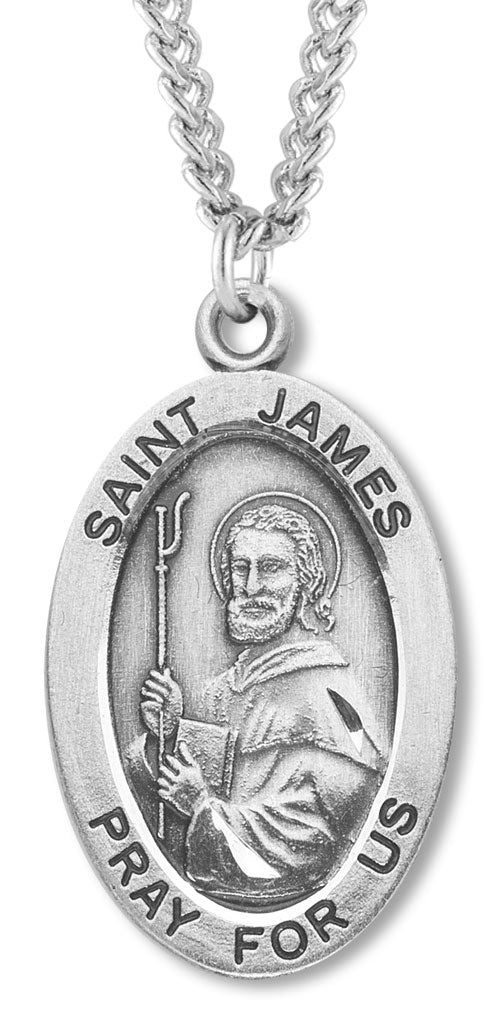 Men's Saint James Sterling Silver Oval Necklace with Chain Options - 24" Sterling Silver Chain + Clasp