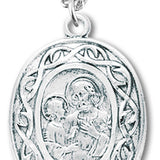 Women's Sterling Silver Oval Saint Joseph Necklace Fancy Scroll Border with Chain Options