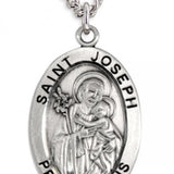 Boy's St. Joseph Necklace Oval Sterling Silver with Chain - 20" 2.2mm Stainless Steel Chain with Clasp
