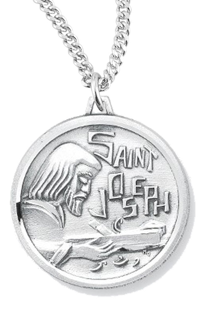 Women's St. Joseph Necklace, Sterling Silver with Chain Options - 18" 1.8mm Sterling Silver Chain + Clasp