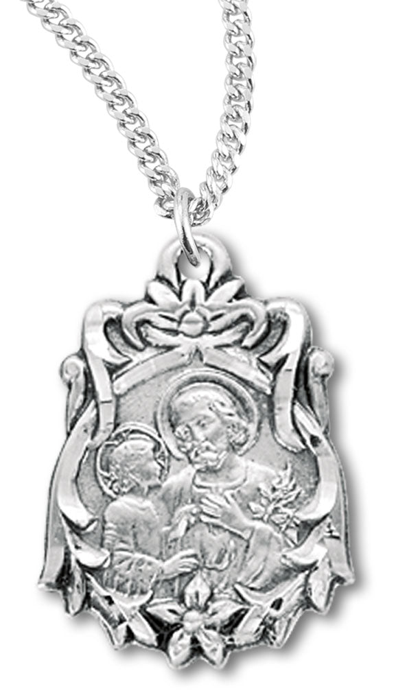 Women's St. Joseph Necklace, Sterling Silver with Chain Options - 18" 1.8mm Sterling Silver Chain + Clasp