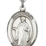 St. Justin Medal, Sterling Silver, Large