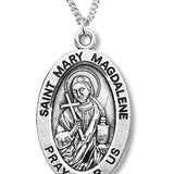 Women's St. Mary Magdalene Necklace Oval Sterling Silver with Chain Options - 18" 1.2mm Sterling Silver Chain + Clasp